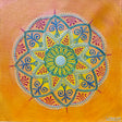 Colorful mandala design on a yellow background