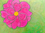 Large 36x48 original 3D textured Magnificent Magenta floral painting by Bala Thiagarajan, sculptural fuchsia and deep pink peony on canvas with hand-piped iridescent acrylic details and heavy-body texture.